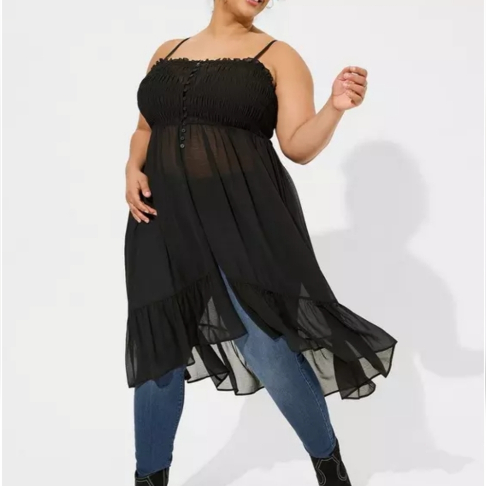 Torrid Black Chiffon Button Up Sleeveless Tunic